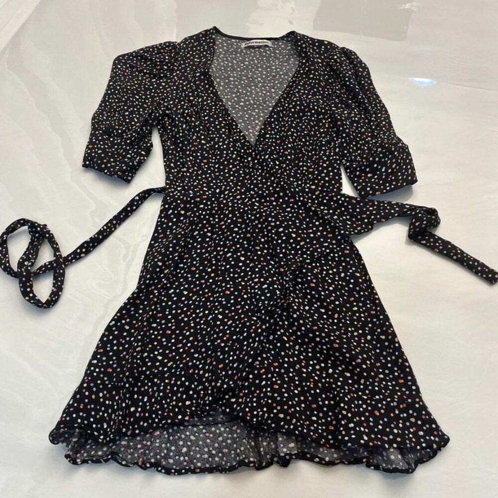 Reformation Black Polka Dot Wrap Dress XS - Picture 4 of 10